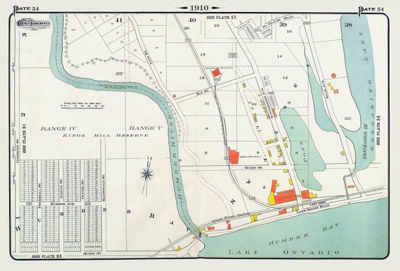 Plate 54, Toronto West, Swansea & High Park South, 1910  , map on heavy cotton canvas, 20 x 30" approx.