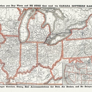 Canada Southern Railway No. 18, 1910, mapa na grubym płótnie bawełnianym, 50 x 70 cm, ok. 20 x 25 cali.