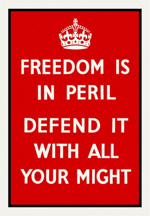 Freeedom is in Peril!, vintage war poster on durable cotton canvas, 50 x 70 cm, 20 x 25" approx.