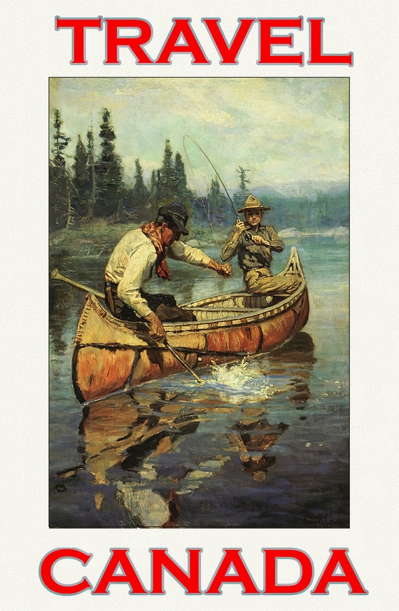 Travel Canada, Fishing Ver. 3 , travel poster on durable cotton canvas, 50 x 70 cm, 20 x 25" approx
