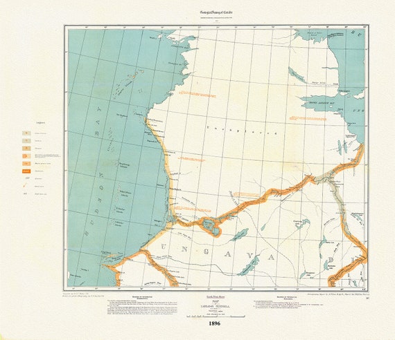 Labrador Peninsula, NW Sheet, 1896 , map on heavy cotton canvas, 45 x 65 cm, 18 x 24" approx.