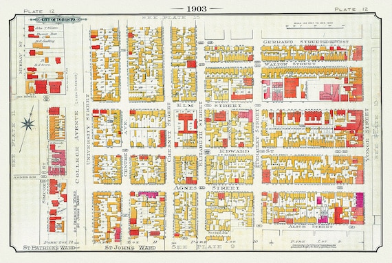 Plate 12, Toronto Downtown, St John's Ward, 1903 , map on heavy cotton canvas, 20 x 30", 50 x 76cm, approx.