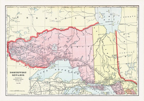 Northwest Ontario, Cram et Murray auths.,1901, map on heavy cotton canvas, 50 x 70cm, 20 x 25" approx.