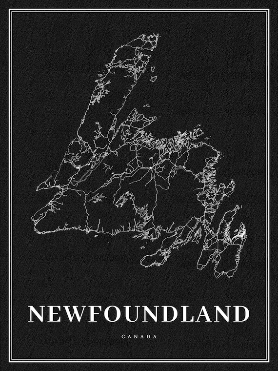 Newfoundland, A Modern Map Ver. Inv., map on durable cotton canvas, 50 x 70 cm, 20 x 25" approx.