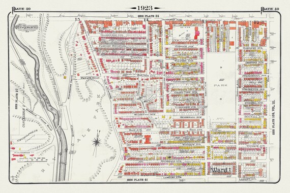 Plate 40, Toronto East, Riverdale, Withrow Park, 1923, Map on heavy cotton canvas, 18x27in. approx.