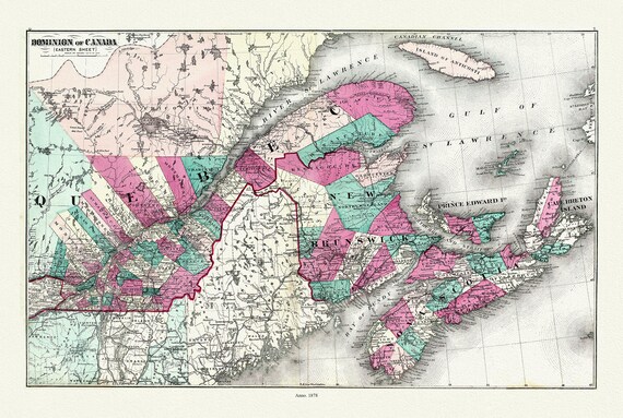 Dominion of Canada. Eastern Sheet. 1878, map on heavy cotton canvas, 50x70cm (20 x 25") approx.