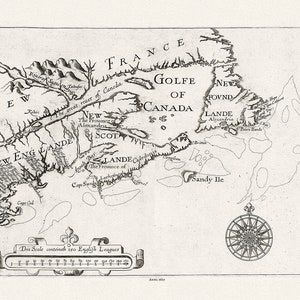 New England, Kanada, Nova Scotia, Neufundland, Alexander auth., 1625 Ver. B, Karte auf schwerer Baumwollleinwand, 50 x 70 cm, 20 x 25" ca.