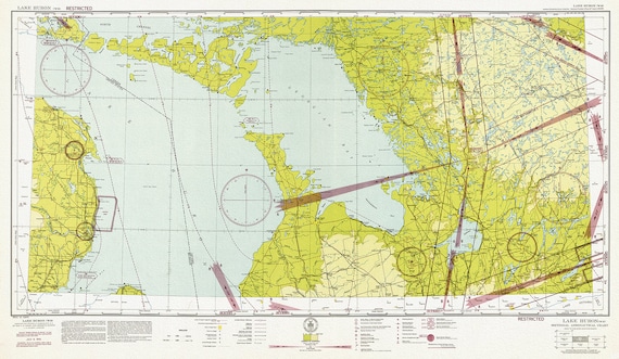 Aeronautical Chart,  Ontario, Lake Huron Section, 1942, map on heavy cotton canvas, 20 x 27" approx.