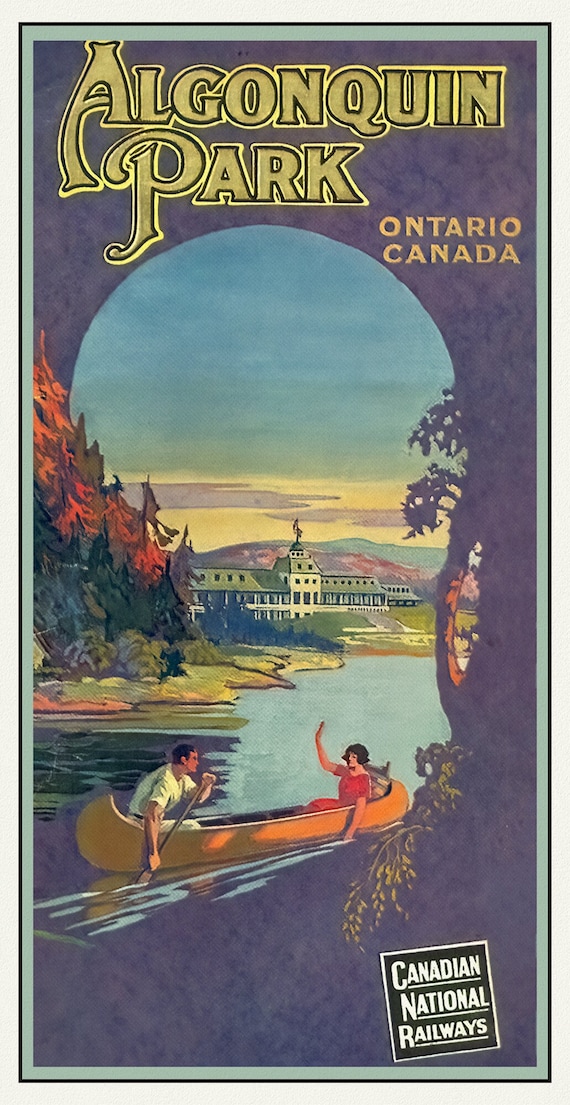 Historic Algonquin Park, CN Rail ,1925  , map on durable cotton canvas, 50 x 70 cm, 20 x 25" approx.