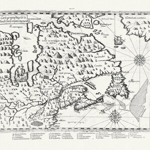 Carte geographique de la Nouelle franse en son vray moricha, Champlain auth., 1613, mapa em tela de algodão grosso, 50 x 70 cm, 20 x 25" aprox.