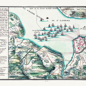 Qubbec, ville de l'Amerique septentrionale dans la Nouvelle France, 1755, map on heavy cotton canvas, 20x27" approx.