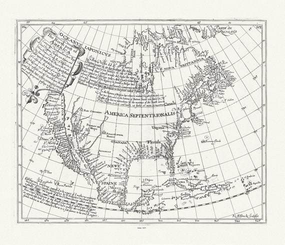 Briggs, North America, 1625 , map on heavy cotton canvas, 22x27" approx.