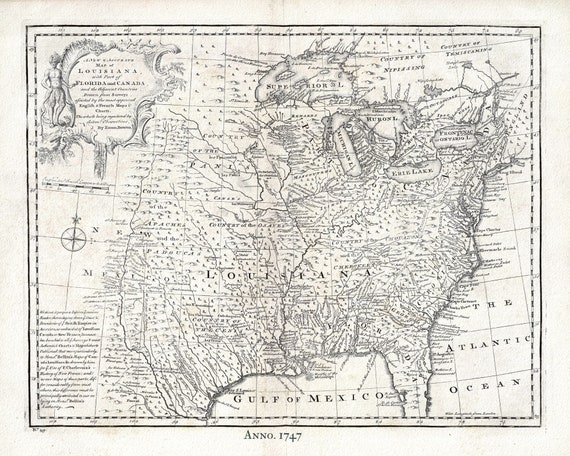 Canada, Louisiana, 1747, Bowen,  , map on heavy cotton canvas, 50 x 70cm, 20 x 25" approx.
