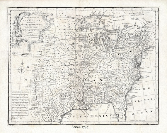 Canada, Louisiana, 1747, Bowen,  , map on heavy cotton canvas, 50 x 70cm, 20 x 25" approx.