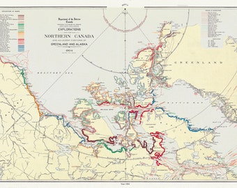 Explorations in northern Canada and adjacent portions of Greenland and Alaska, 1904 Ver. II , map on heavy cotton canvas, 22x27&quot; approx.