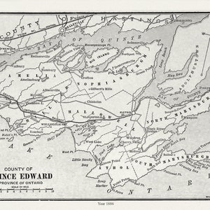 Prince Edward County, Ontario, Gage’s county atlas, 1886, carte sur toile de coton durable, 50 x 70 cm, 20 x 25 » env.
