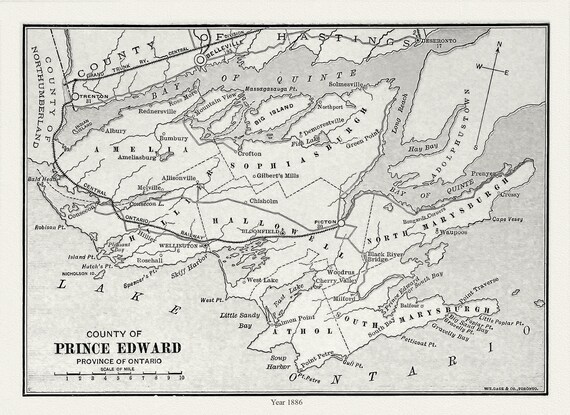 Prince Edward County, Ontario, Gage's county atlas, 1886, map on durable cotton canvas, 50 x 70 cm, 20 x 25" approx.