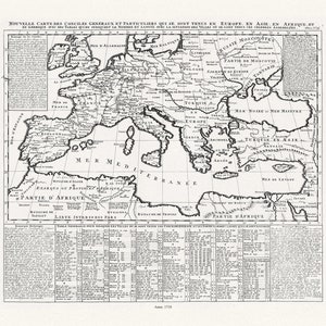 Un Nouvelle Carte des Conciles et Particuliers qui se sonr Tenus en Europe, en Asie, Afrique, 1718, on heavy cotton canvas 22x27approx.
