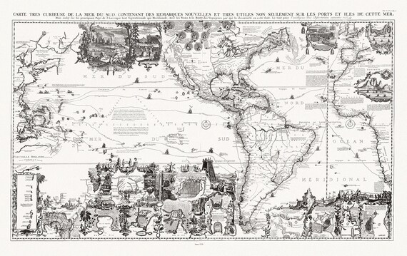 Henri Chatelain, Tome VI. No. 30. Page 117. Carte tres Curieuse de la Mer du Sud. North and South sheets, 1719