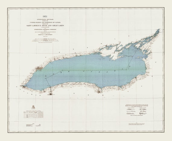 International boundary between the U.S. and Canada through the St. Lawrence River and Great Lakes, 1951 , map on canvas, 50x70cm approx.