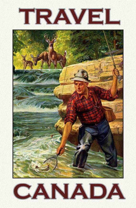 Travel Canada, Fishing Ver. 4, travel poster on durable cotton canvas, 50 x 70 cm, 20 x 25" approx