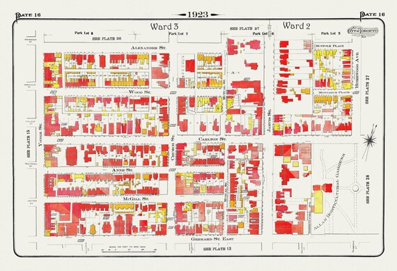 Plate 16, Toronto Downtown East, Allan Gardens, 1923, Map on heavy cotton canvas, 18x27in. approx.