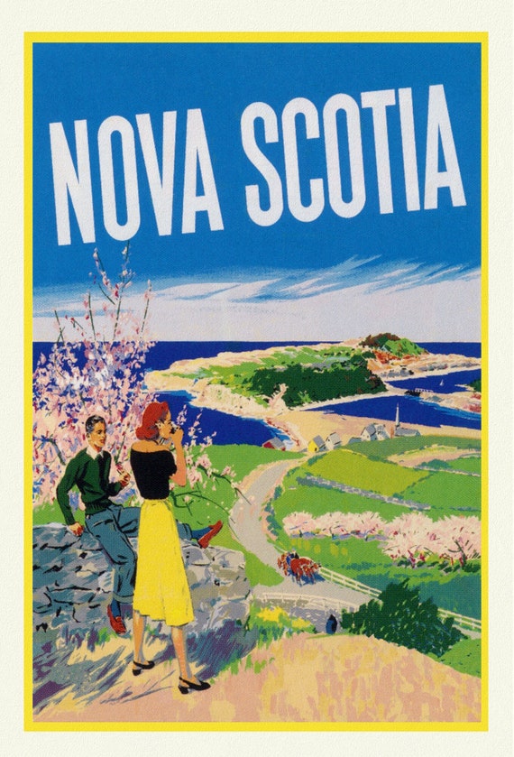 Nova Scotia, Vintage Travel Poster, on heavy cotton canvas, 20x25" approx.