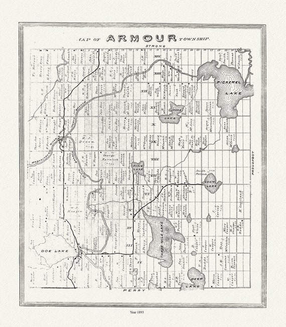 Muskoka-Haliburton, Armour Township, 1893, map on heavy cotton canvas, 20 x 25" approx.