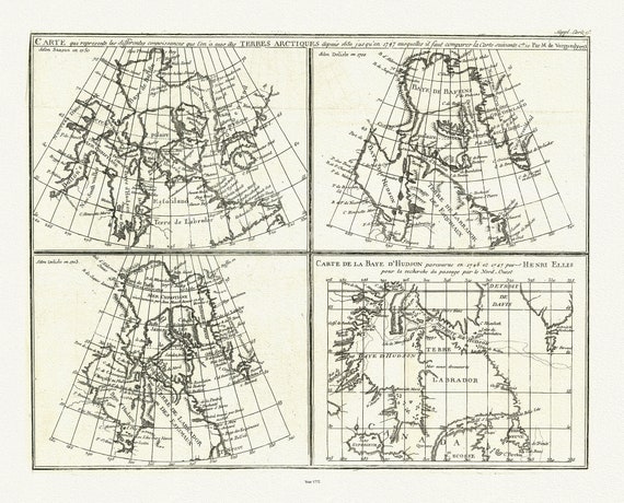 Vaugondy et Diderot, Mapping of the Northwest Passage, 1772, map on heavy cotton canvas, 22x27" approx.