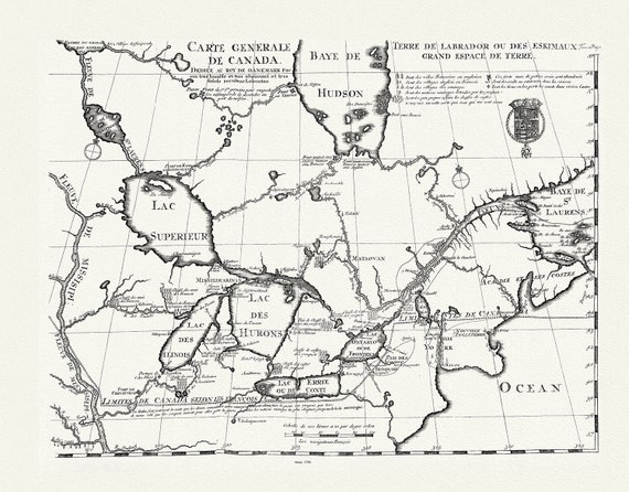 Carte generale de Canada, Lahotan auth., 1706, map on heavy cotton canvas, 50 x 70 cm, 20 x 25" approx.