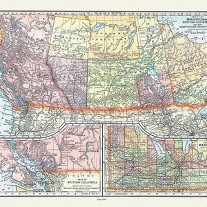 Appleton, Map of Manitoba, British Columbia and the Northwest Territories, 1891 , map on heavy cotton canvas, 22x27" approx.