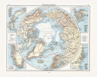 Andree et London Times, North Polar Regions,1900, Map printed on to heavy cotton canvas, 22x27in. approx.