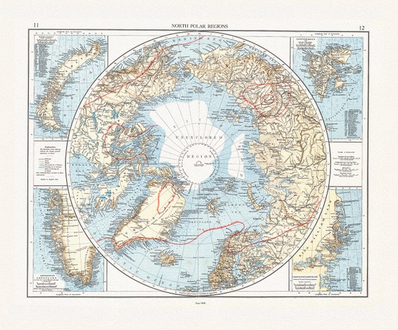 Andree et London Times, North Polar Regions,1900, Map printed on to heavy cotton canvas, 22x27in. approx.
