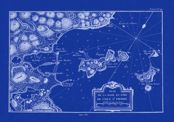 l'Isle St. Pierre,Plan de la rade et port, 1764, Bellin auth., Cyanotype