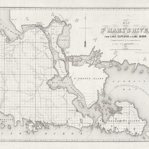 Colton, Magilton i Whitney, Rzeka St. Mary od jeziora Górnego do jeziora Huron, 1855, mapa na grubym płótnie bawełnianym, ok. 22x27".