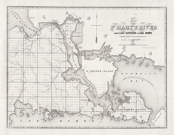 Colton, Magilton et Whitney, St. Mary's River From Lake Superior To Lake Huron, 1855 , map on heavy cotton canvas, 22x27" approx.