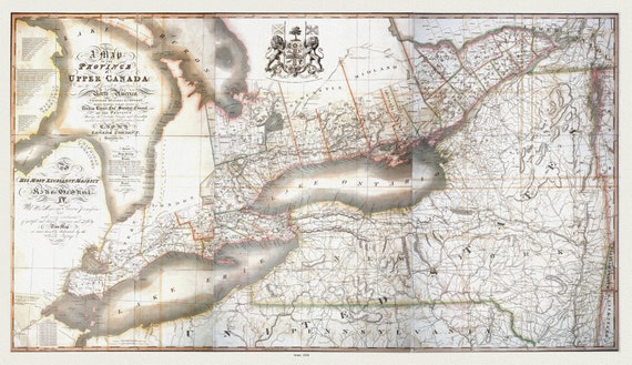 Map of the province of Upper Canada and the adjacent territories in North America, 1826 , map on heavy cotton canvas, 22x27" approx.