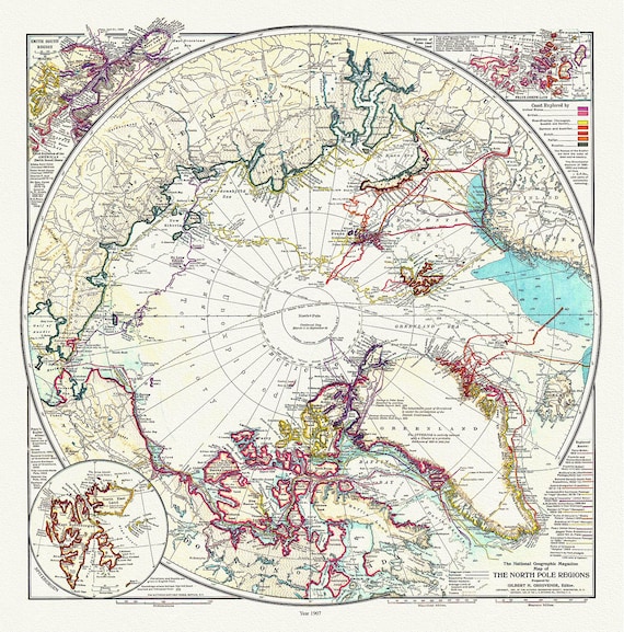 The North Pole Region, National Geographic Society, 1907, map on heavy cotton canvas, 50 x 70 cm, 20 x 25" approx.