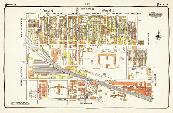 Plate 21, Toronto West, Parkdale, Liberty Village, 1913, map on heavy cotton canvas, 20 x 30" approx.