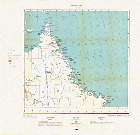 Labrador Peninsula, NE Sheet, 1896, map on heavy cotton canvas, 45 x 65 cm, 18 x 24" approx.