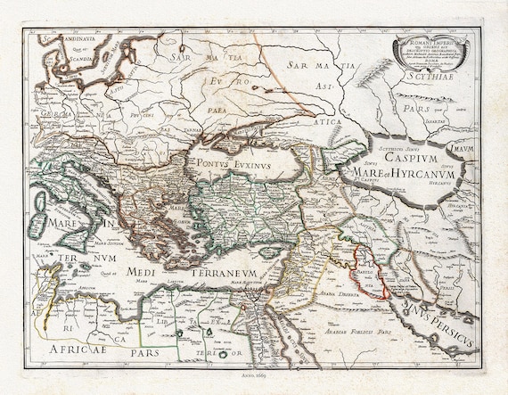 Rossi, Romani Imperii Qua Oriens est Descriptio geographica (Roman Empire), 1669, map on heavy cotton canvas, 22x27" approx.