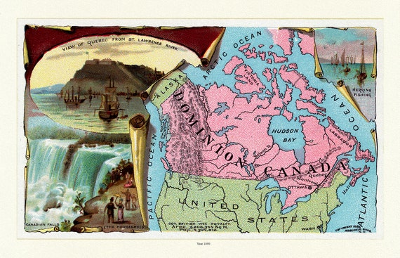 Arbuckle's Illustrated Atlas, Canada, 1890, map on heavy cotton canvas, 22x27" approx.