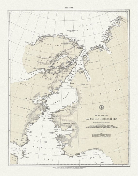 North America polar regions Baffin Bay to E Lincoln Sea, showing the most recent discoveries, 20x25"