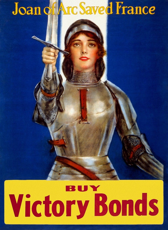 Buy Victory Bonds , Joan of Arc Saved France Ver. II, vintage war poster on durable cotton canvas, 50 x 70 cm, 20 x 25" approx.