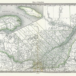 Map of Quebec, 1884, Hardesty & Co. auth. , map on durable cotton canvas, 50 x 70 cm, 20 x 25" approx.