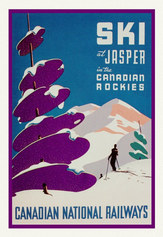 Ski at Jasper, Canadian National Railways, travel poster on heavy cotton canvas, 20x25" approx.