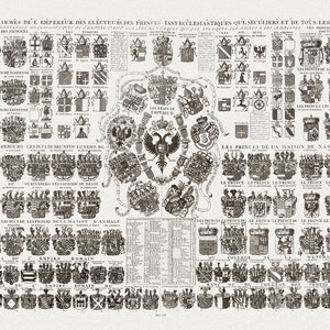 Heraldic Crests of the Roman Empire, Carte Heraldique Representant Les Armes De L' Empereur, 1720, on heavy cotton canvas, 18x43" approx.