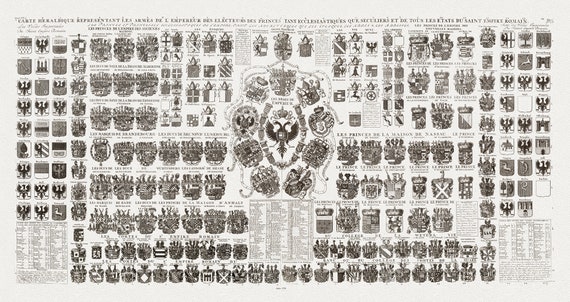 Heraldic Crests of the Roman Empire, Carte Heraldique Representant Les Armes De L' Empereur, 1720, on heavy cotton canvas, 18x43" approx.