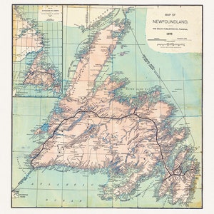 E Terre-Neuve, 1898 , carte sur toile de coton lourde, 45 x 65 cm, 18 x 24 » env.