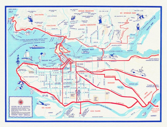 Vancouver, A Tourist Map of the City , map on heavy cotton canvas, 45 x 65 cm, 18 x 24" approx.